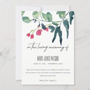 GREEN PINK EUCALYPTUS FOLIAGE SYMPATHY MEMORIAL BEDANKKAART