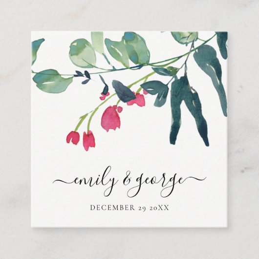 GREEN PINK EUCALYPTUS FOLIAGE WEBSITE RSVP VIERKANTE VISITEKAARTJE (Voorkant)