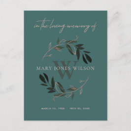 GREEN PINK FAUNA WREATH SYMPATHY MEMORIAL SERVICE UITNODIGING BRIEFKAART