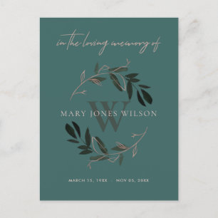 GREEN PINK FAUNA WREATH SYMPATHY MEMORIAL SERVICE UITNODIGING BRIEFKAART