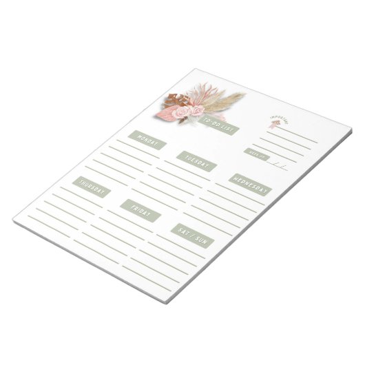 Green Pink Floral Boho Weekly Planner Calender Notitieblok (Schuin)