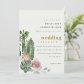GREEN PINK FLORAL DESERT CACTI FOLIAGE WEDDING KAART (Staand voorkant)