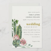 GREEN PINK FLORAL DESERT CACTI FOLIAGE WEDDING KAART (Voorkant / Achterkant)