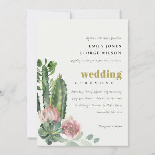 GREEN PINK FLORAL DESERT CACTI FOLIAGE WEDDING KAART