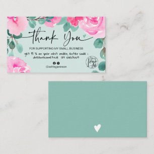 Green Pink floral waterverf order bedankt Visitekaartje
