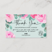 Green Pink floral waterverf order bedankt Visitekaartje (Voorkant)
