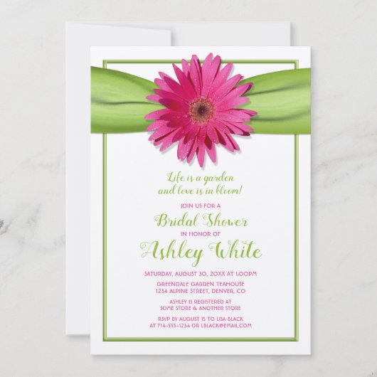 Green Pink Gerbera Daisy Bridal Shower Kaart (Voorkant)