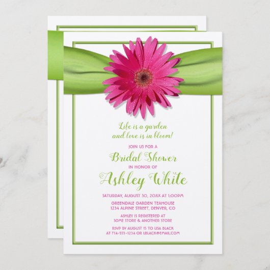 Green Pink Gerbera Daisy Bridal Shower Kaart (Voorkant / Achterkant)