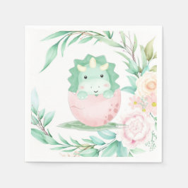 Green Pink Green Dinosaur Peony Baby shower Servet