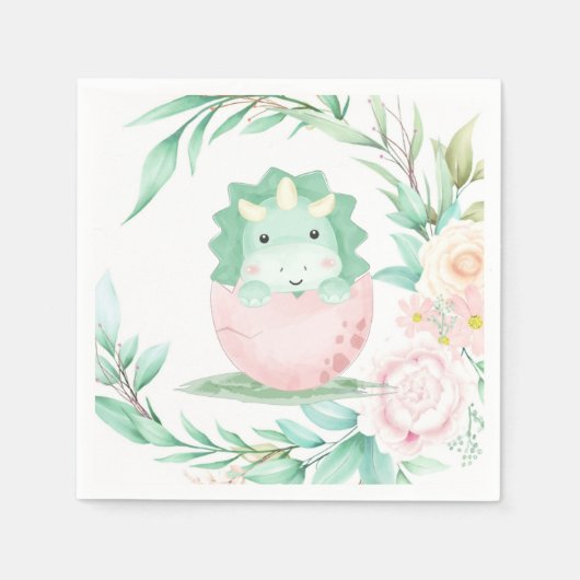 Green Pink Green Dinosaur Peony Baby shower Servet (Voorkant)