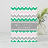 Green Pink Grey Chevron Rehearsal Dinner Party Kaart (Staand voorkant)
