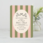 Green Pink Hand drawn Striped Wedding  Kaart (Staand voorkant)