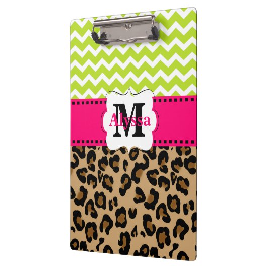 Green Pink Leopard Chevron Aangepast Klembord (Links)