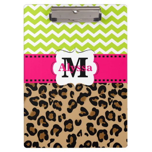 Green Pink Leopard Chevron Aangepast Klembord (Voorkant)