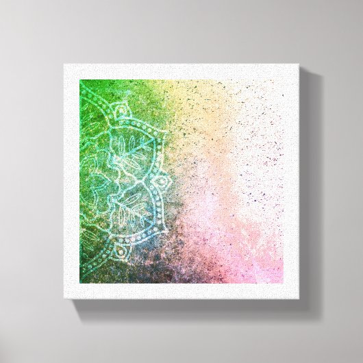 Green Pink Mandala Boho Canvas Wall Art (Voorkant)