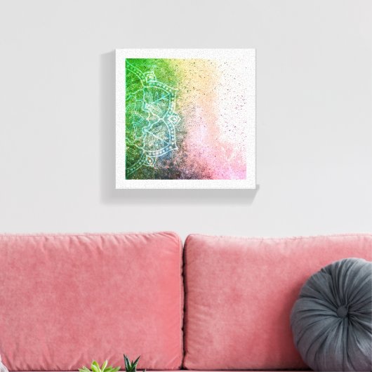 Green Pink Mandala Boho Canvas Wall Art Afdruk (Insitu (Woonkamer))