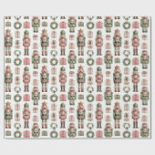 Green-Pink Nutcracker Holiday Pattern Cadeaupapier (Vlak)