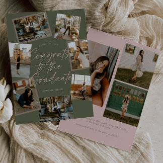 Green & Pink Photo Collage Graduation Aankondiging
