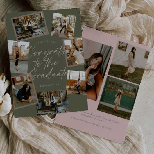 Green & Pink Photo Collage Graduation Aankondiging