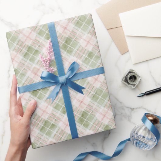 Green Pink Plaid Stripes Birthday Cadeaupapier (Geschenken)