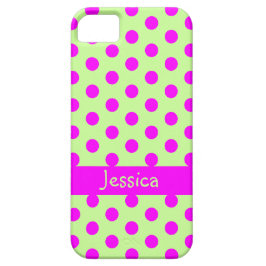 Green Pink Polka Dots Pattern Girly Name iPhone 11 Hoesje