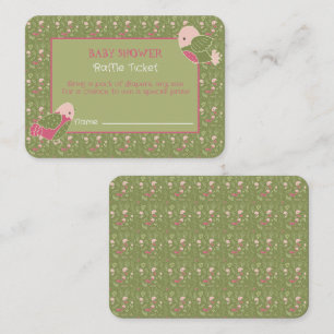 Green Pink Schattige Birds Baby shower Raffle Tick Informatiekaartje