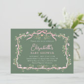 Green Pink Spring Floral Lijst Baby shower Kaart (Staand voorkant)