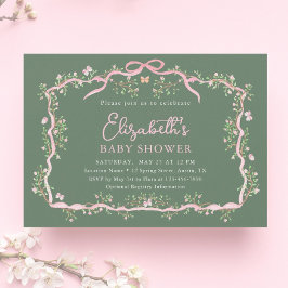 Green Pink Spring Floral Lijst Baby shower Kaart