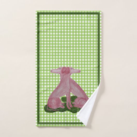 Green Pink Staffordshire Dogs Hand Towel Handdoek (Handdoek)