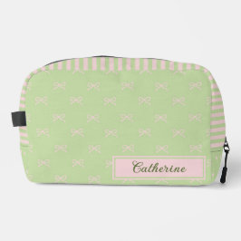 Green Pink Stripe Bow Pattern Coquette Cosmetic Toilettasje