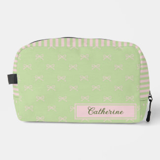 Green Pink Stripe Bow Pattern Coquette Cosmetic Toilettasje