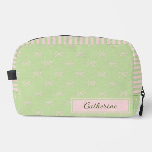 Green Pink Stripe Bow Pattern Coquette Cosmetic Toilettasje (Voorkant)