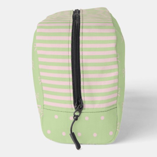 Green Pink Stripe Bow Pattern Coquette Cosmetic Toilettasje (Rechts)