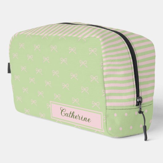 Green Pink Stripe Bow Pattern Coquette Cosmetic Toilettasje (Rechterhoek)