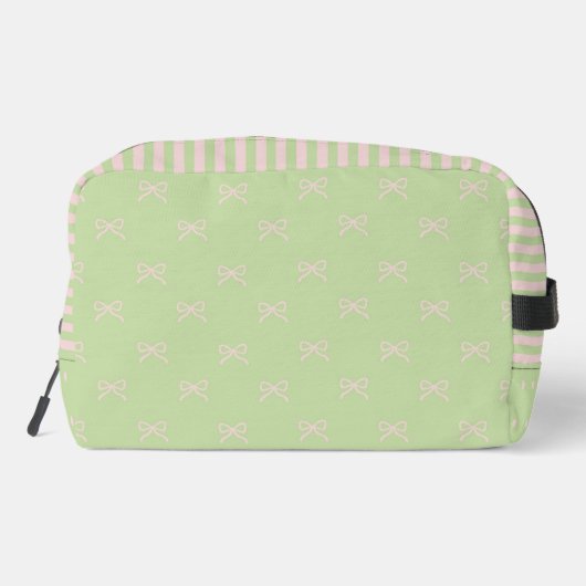Green Pink Stripe Bow Pattern Coquette Cosmetic Toilettasje (Achterkant)