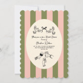 Green Pink Striped Cute illustrated Bridal Shower Kaart (Voorkant)