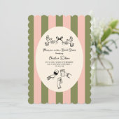 Green Pink Striped Cute illustrated Bridal Shower Kaart (Staand voorkant)