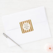 Green Pink Striped Cute illustrated Bridal Shower Vierkante Sticker (Envelop)