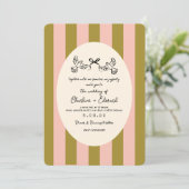 Green Pink Striped Hand drawn  Wedding  Kaart (Staand voorkant)