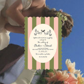 Green Pink Striped Hand drawn  Wedding  Kaart