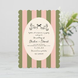 Green Pink Striped Hand drawn  Wedding  Kaart