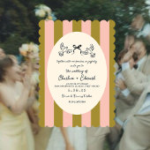 Green pink Striped Whimsical Wedding  Kaart