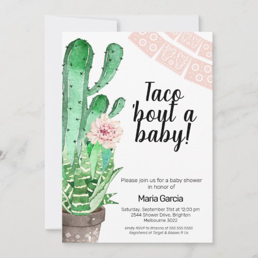 Green Pink Taco Bout A Baby baby shower Kaart (Voorkant)