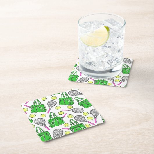 Green Pink Tennis Preppy Kartonnen Onderzetters (Insitu)