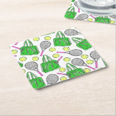 Green Pink Tennis Preppy Kartonnen Onderzetters (Schuin)