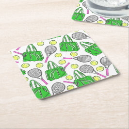 Green Pink Tennis Preppy Kartonnen Onderzetters