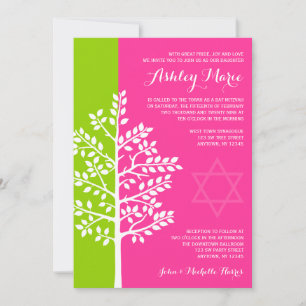 Green Pink Tree of Life Bat Mitzvah Kaart