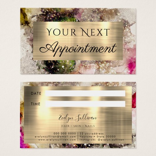 Green PinK Waterverf Appointment Card Visitekaartje (Voorkant /achterkant)