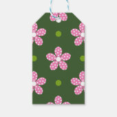 GREEN PINK WHITE DAISY FLOWERS CADEAULABEL (Voorkant)