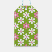GREEN PINK WHITE DAISY FLOWERS CADEAULABEL (Voorkant)